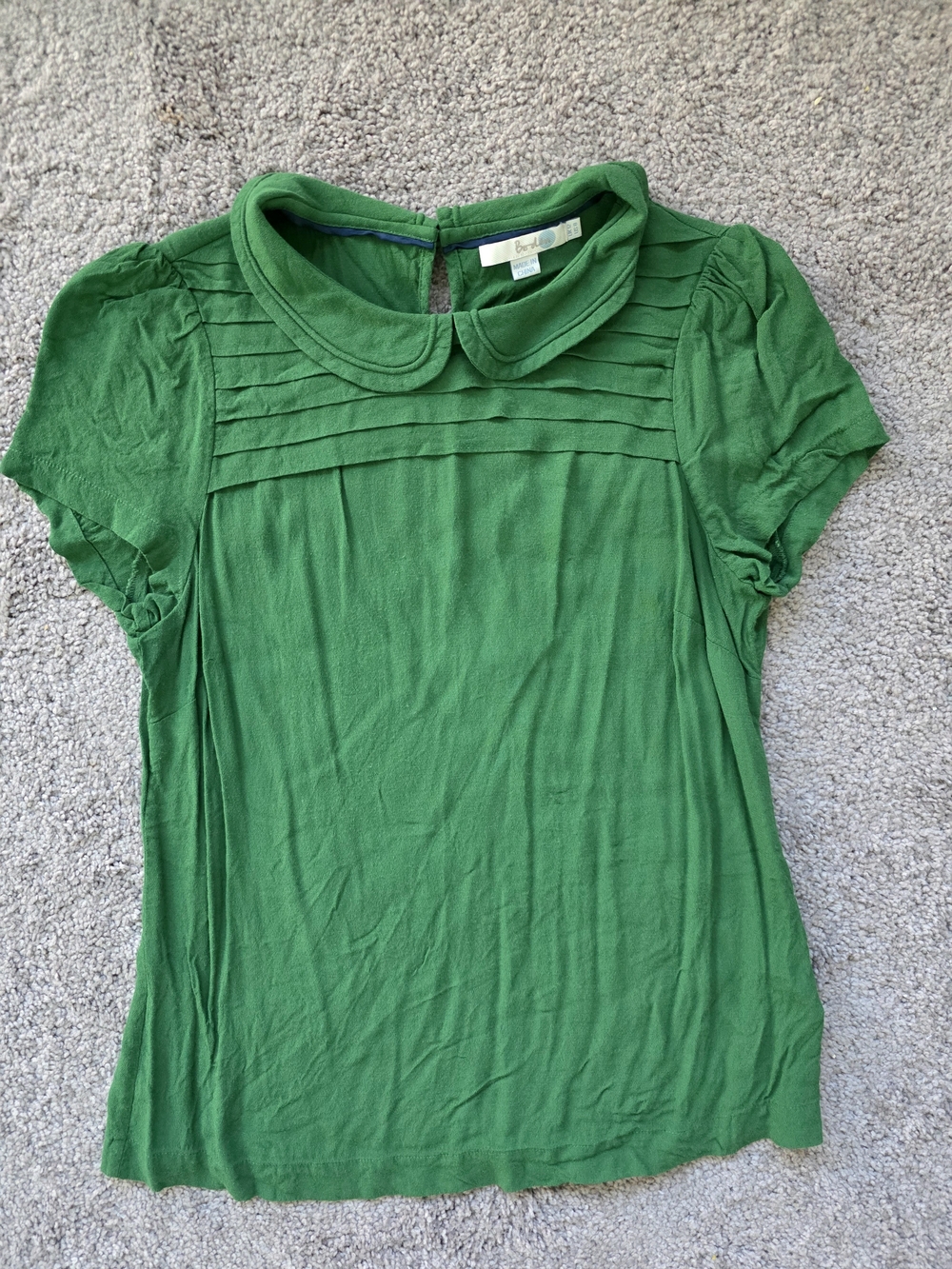 Boden Womens Kelly Green  Pleated Peter Pan Collar Top Blouse Small 8